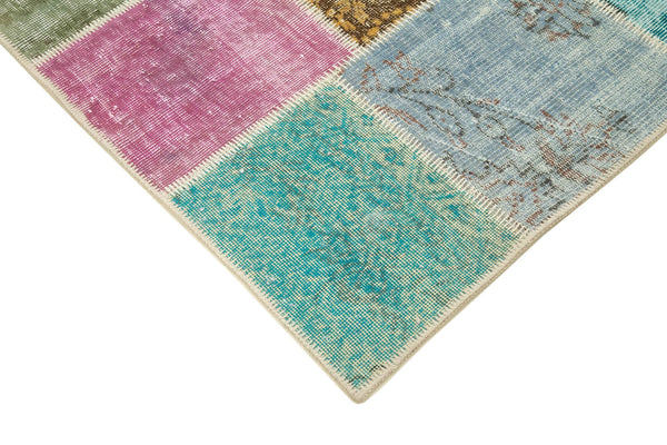 Kırk Yama Mavi Patchwork Pamuk Yün El Dokuma Halısı 148x199 Agacan