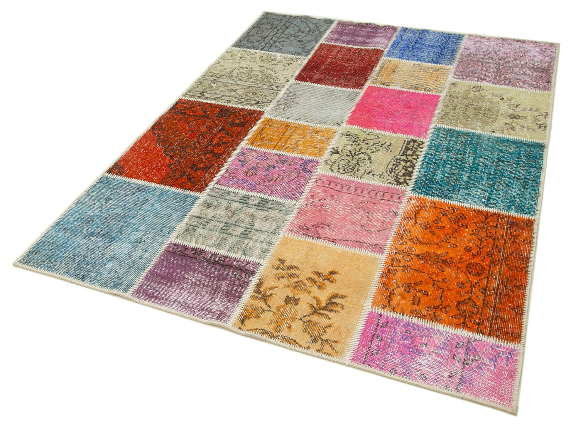 Kırk Yama Mavi Patchwork Pamuk Yün El Dokuma Halısı 147x204 Agacan