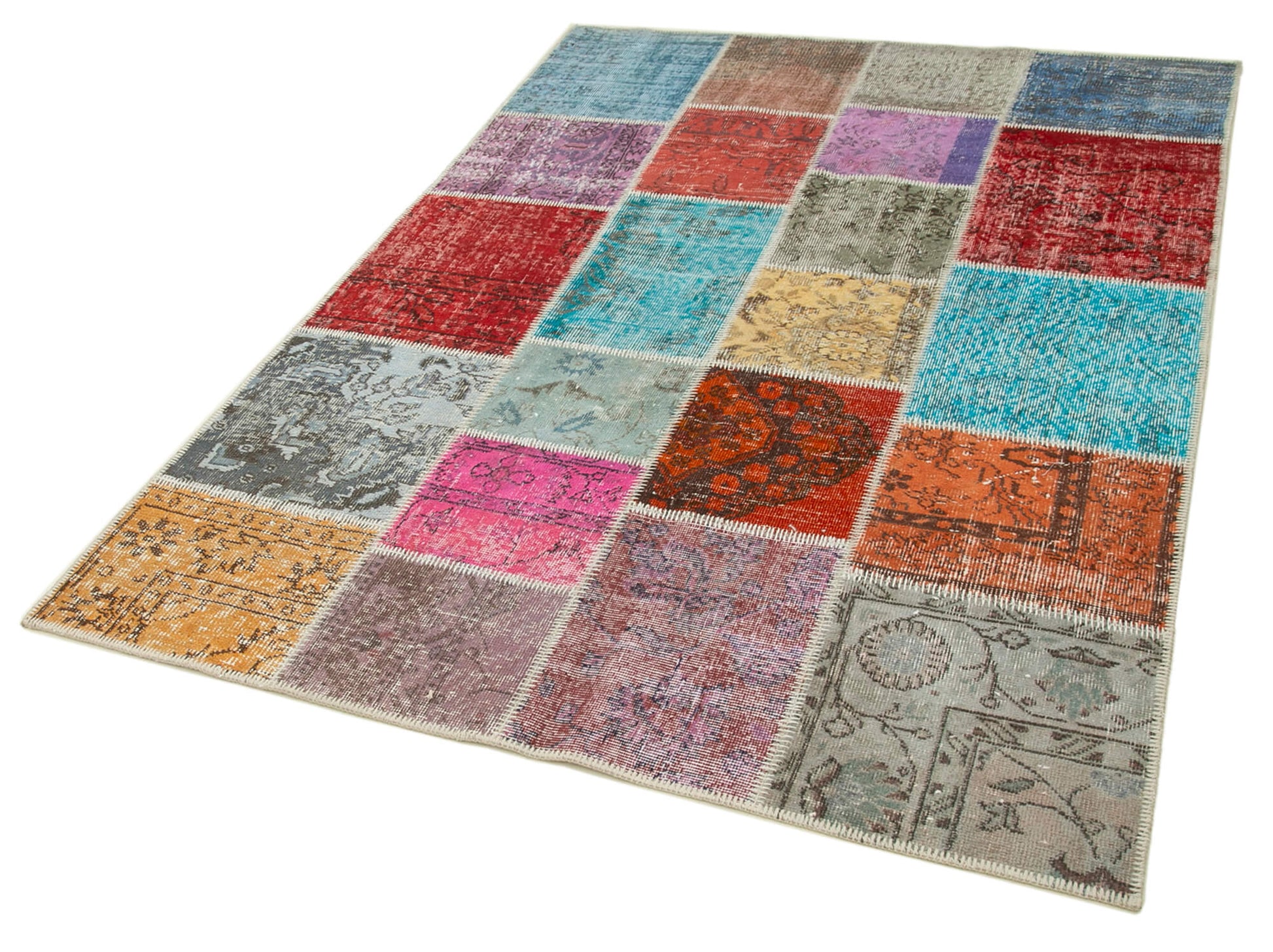Kırk Yama Mavi Patchwork Pamuk Yün El Dokuma Halısı 142x206 Agacan