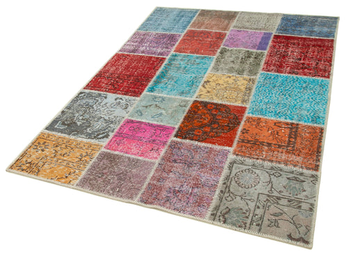 Kırk Yama Mavi Patchwork Pamuk Yün El Dokuma Halısı 142x206 Agacan
