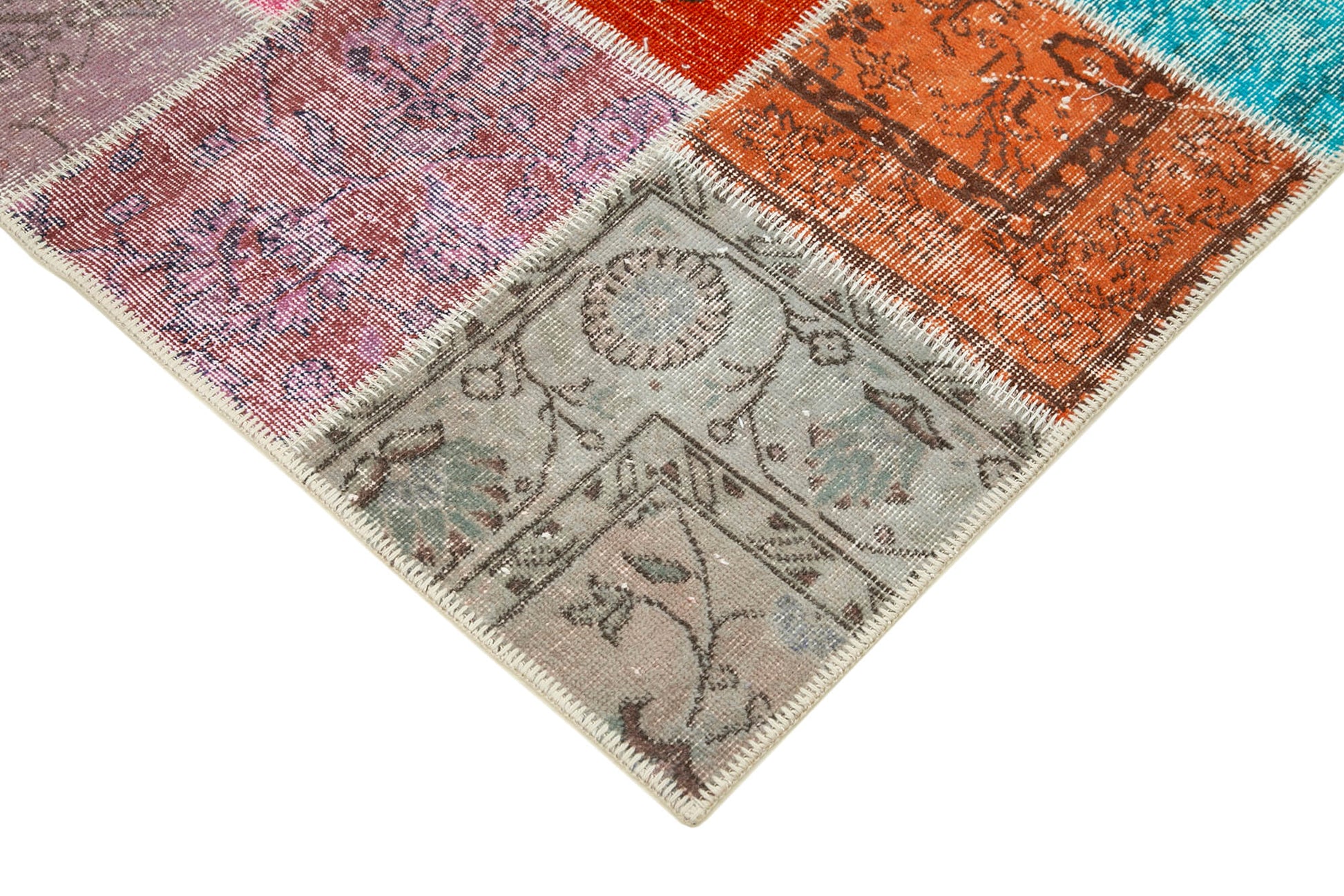 Kırk Yama Mavi Patchwork Pamuk Yün El Dokuma Halısı 142x206 Agacan