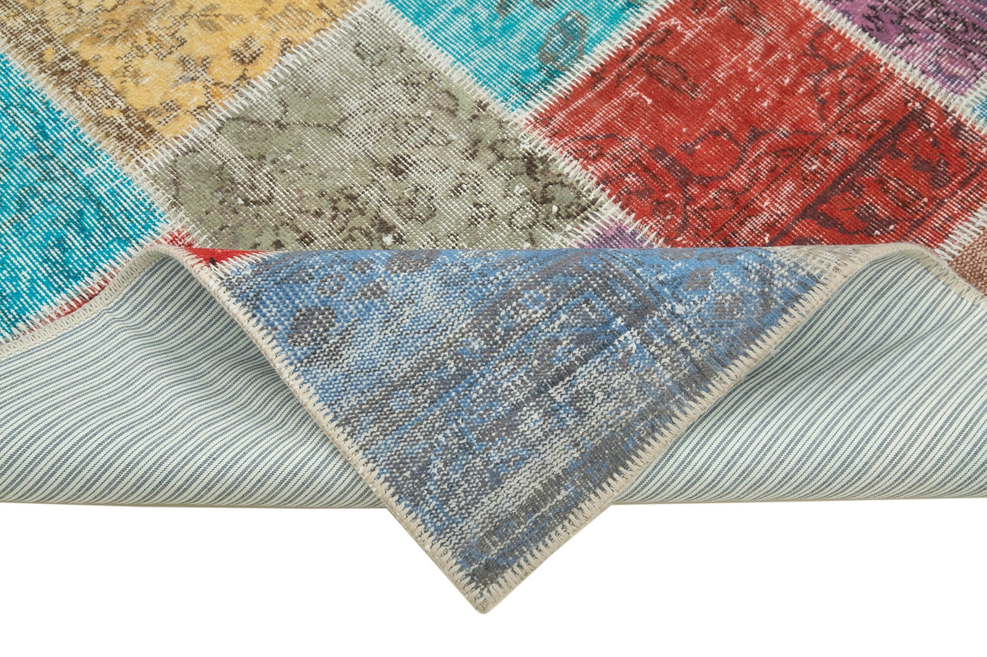 Kırk Yama Mavi Patchwork Pamuk Yün El Dokuma Halısı 142x206 Agacan