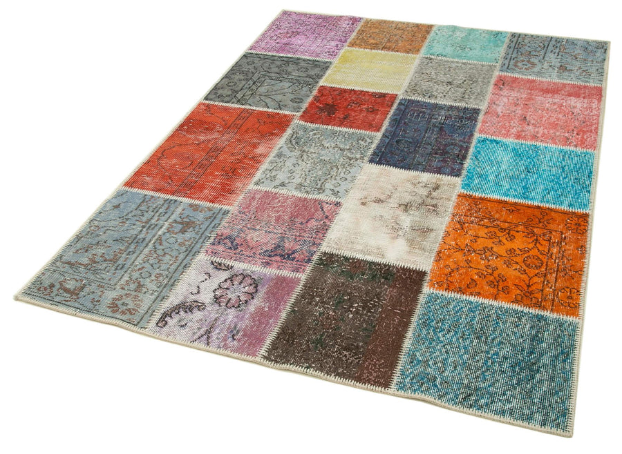 Kırk Yama Mavi Patchwork Pamuk Yün El Dokuma Halısı 143x201 Agacan