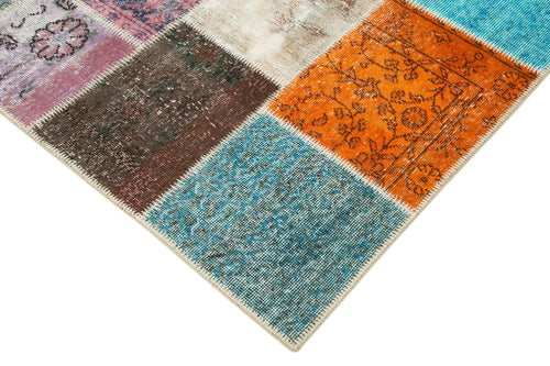 Kırk Yama Mavi Patchwork Pamuk Yün El Dokuma Halısı 143x201 Agacan