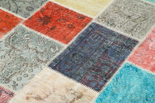 Kırk Yama Mavi Patchwork Pamuk Yün El Dokuma Halısı 143x201 Agacan