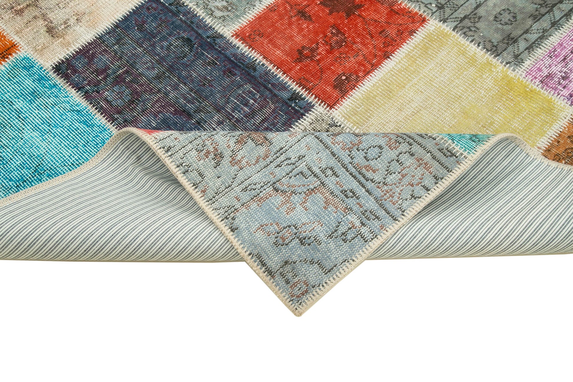 Kırk Yama Mavi Patchwork Pamuk Yün El Dokuma Halısı 143x201 Agacan