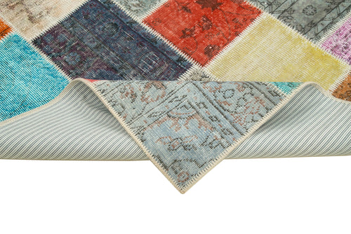 Kırk Yama Mavi Patchwork Pamuk Yün El Dokuma Halısı 143x201 Agacan