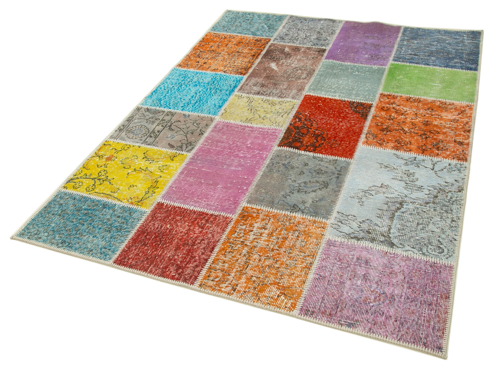 Kırk Yama Mavi Patchwork Pamuk Yün El Dokuma Halısı 145x204 Agacan