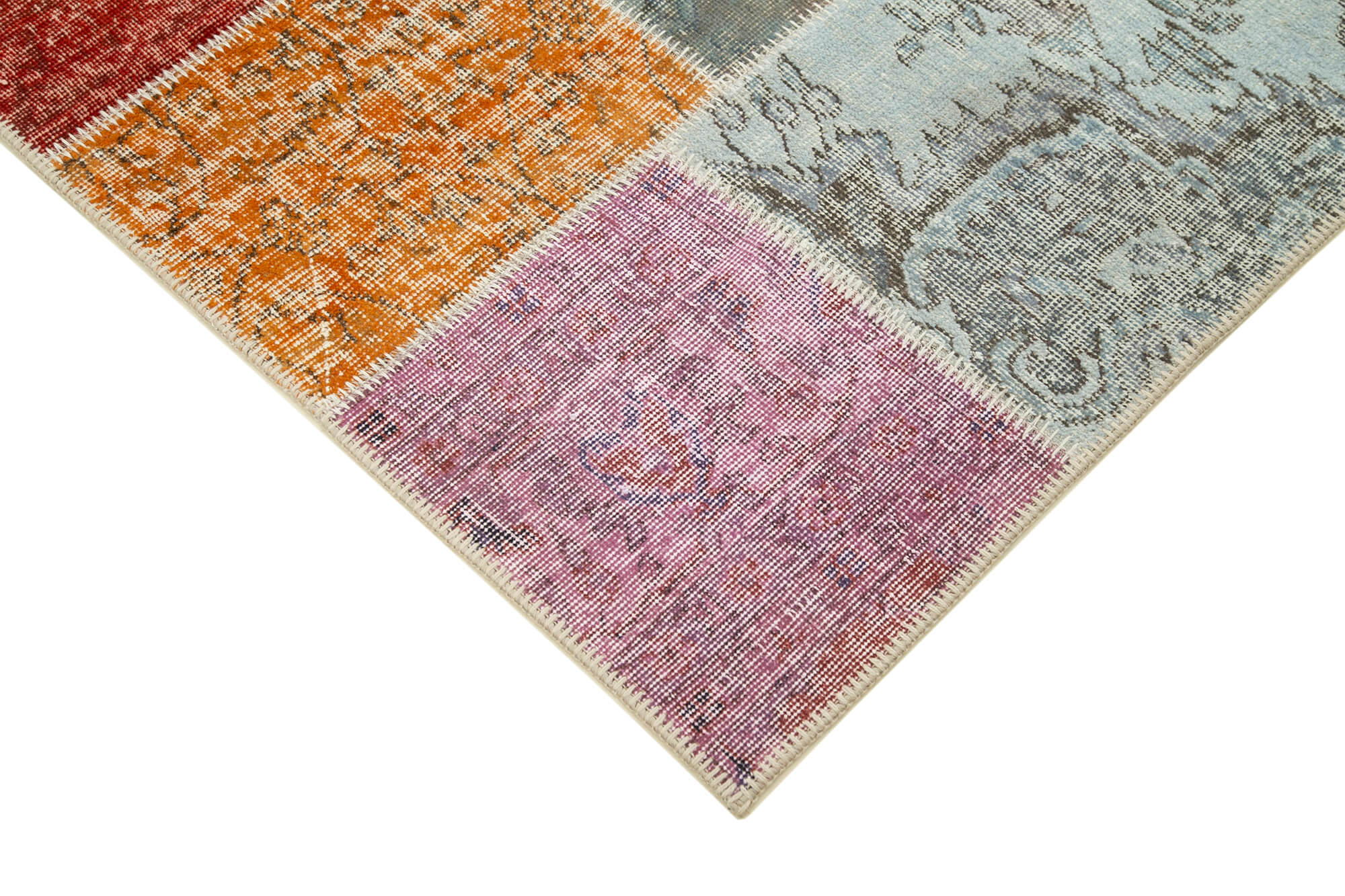 Kırk Yama Mavi Patchwork Pamuk Yün El Dokuma Halısı 145x204 Agacan