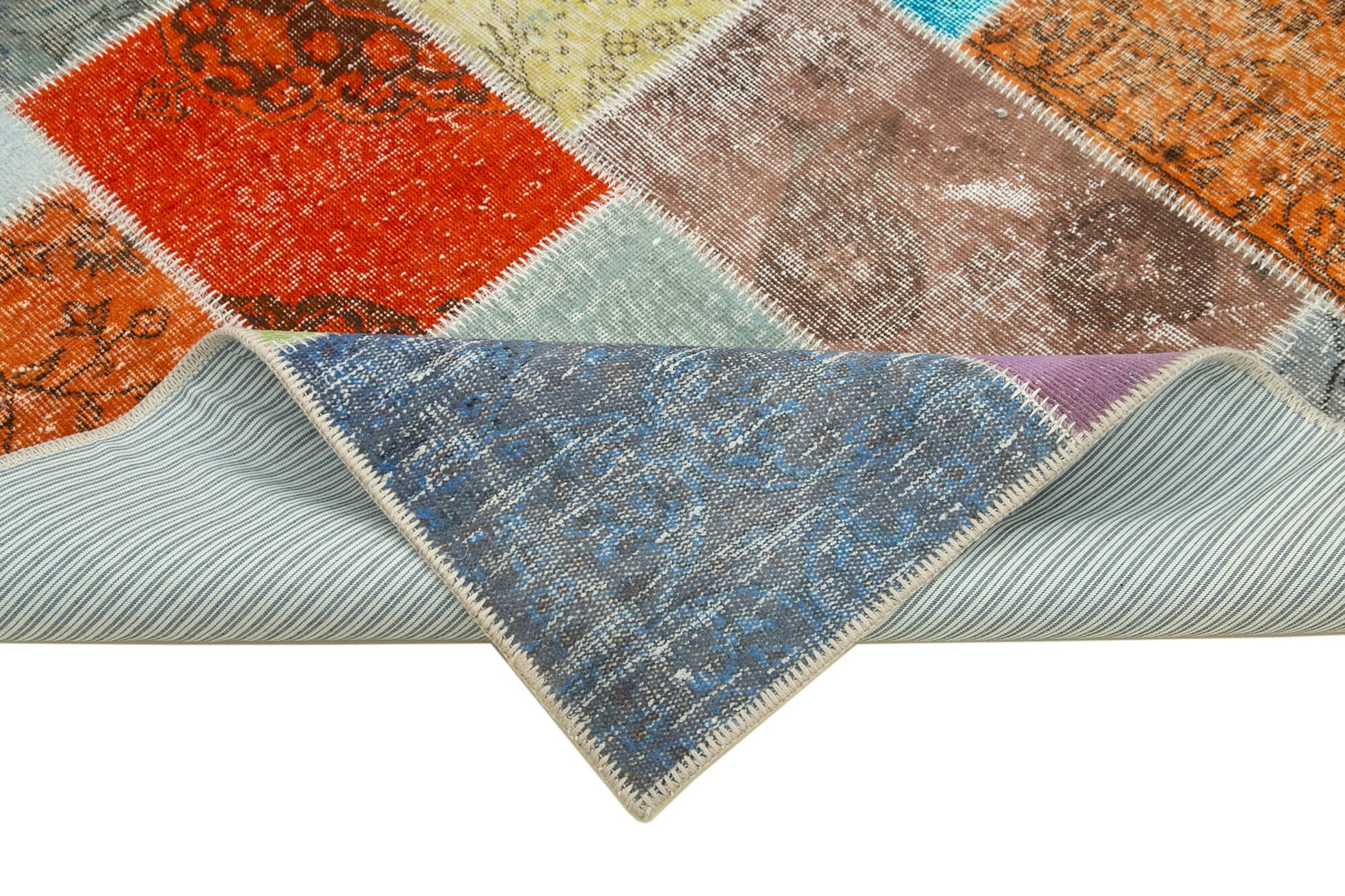 Kırk Yama Mavi Patchwork Pamuk Yün El Dokuma Halısı 145x204 Agacan