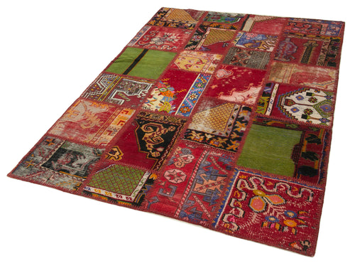 Kırk Yama Kırmızı Patchwork Pamuk Yün El Dokuma Halısı 138x203 Agacan