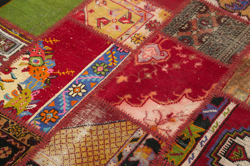 Kırk Yama Kırmızı Patchwork Pamuk Yün El Dokuma Halısı 138x203 Agacan