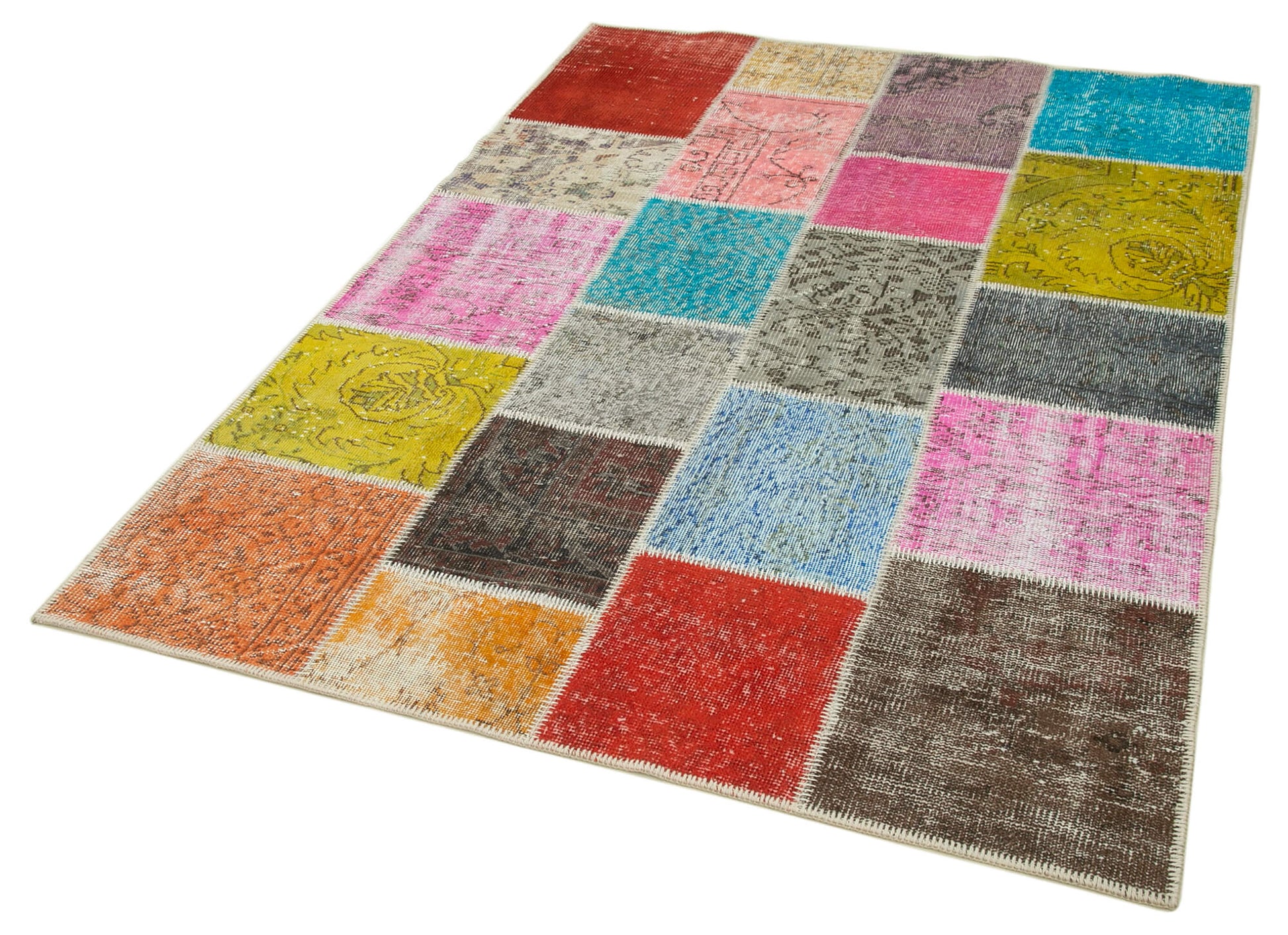 Kırk Yama Mavi Patchwork Pamuk Yün El Dokuma Halısı 144x205 Agacan