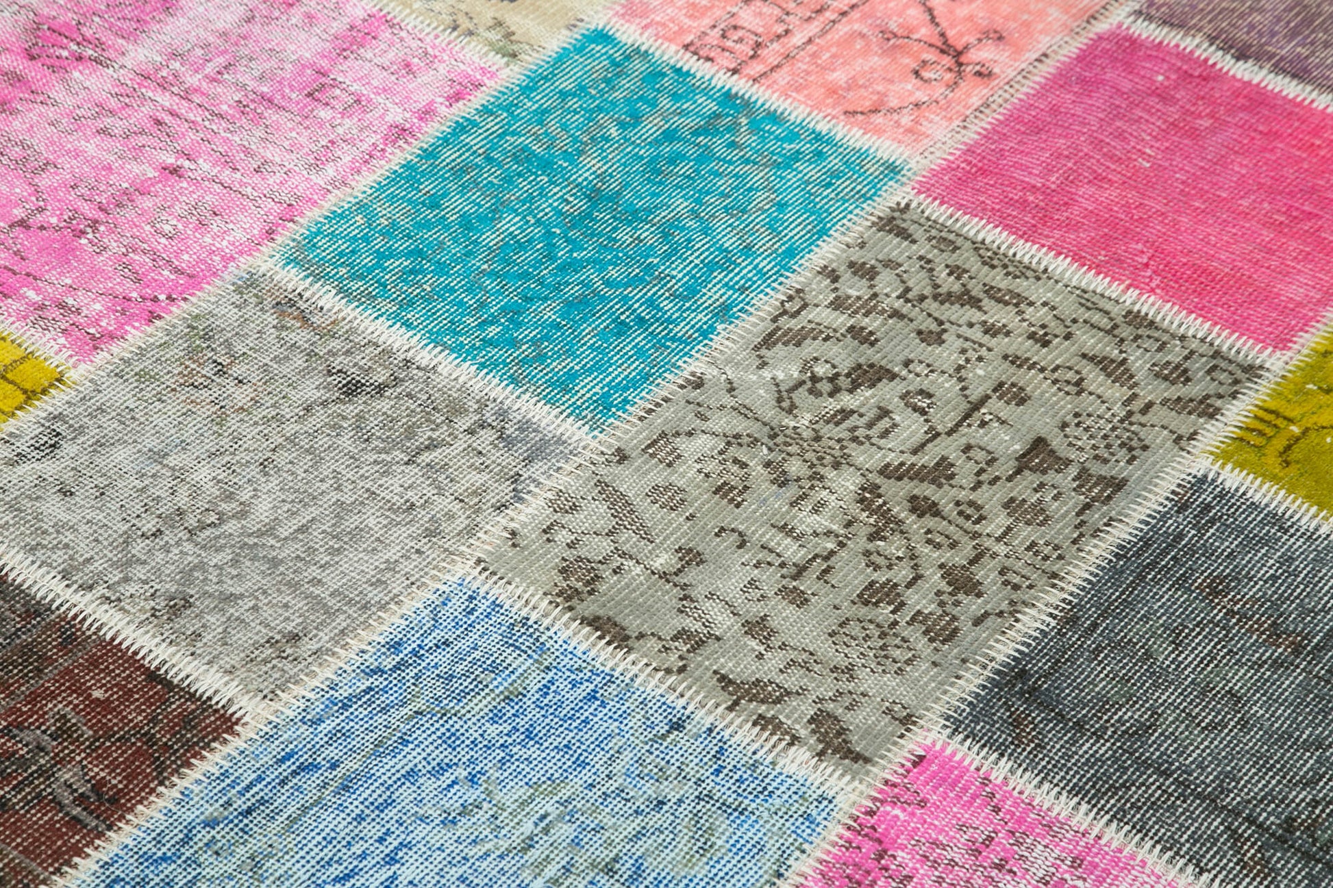 Kırk Yama Mavi Patchwork Pamuk Yün El Dokuma Halısı 144x205 Agacan