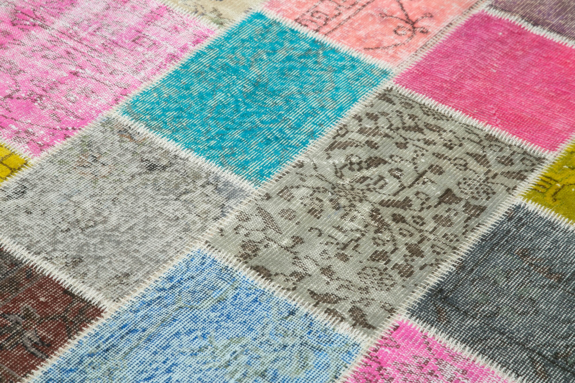 Kırk Yama Mavi Patchwork Pamuk Yün El Dokuma Halısı 144x205 Agacan