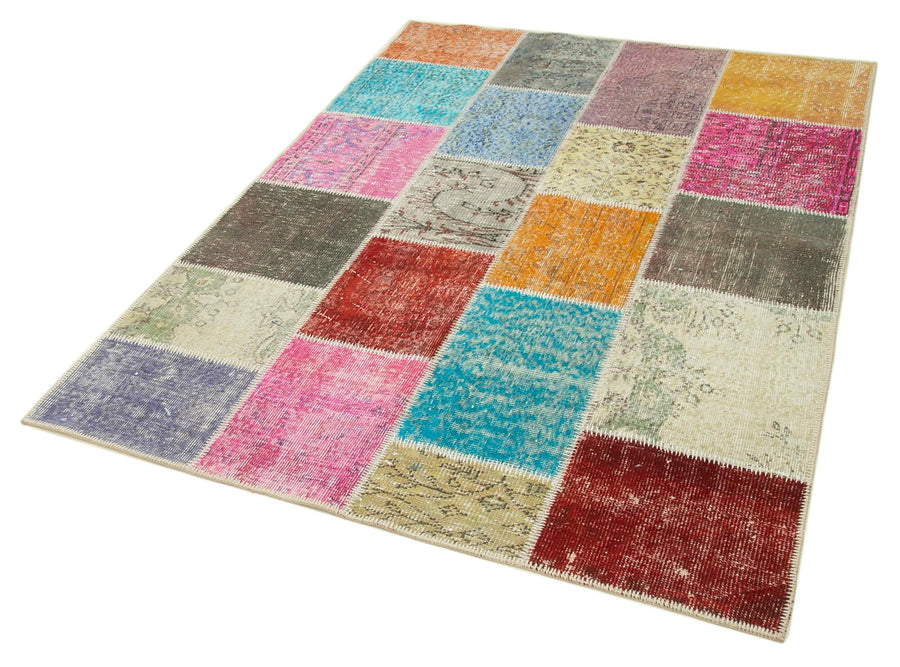 Kırk Yama Mavi Patchwork Pamuk Yün El Dokuma Halısı 145x201 Agacan
