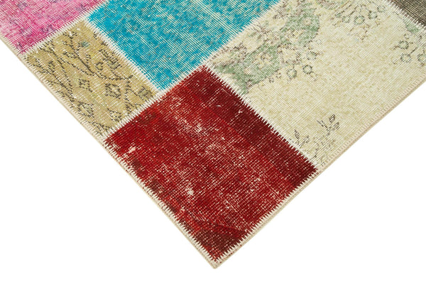 Kırk Yama Mavi Patchwork Pamuk Yün El Dokuma Halısı 145x201 Agacan