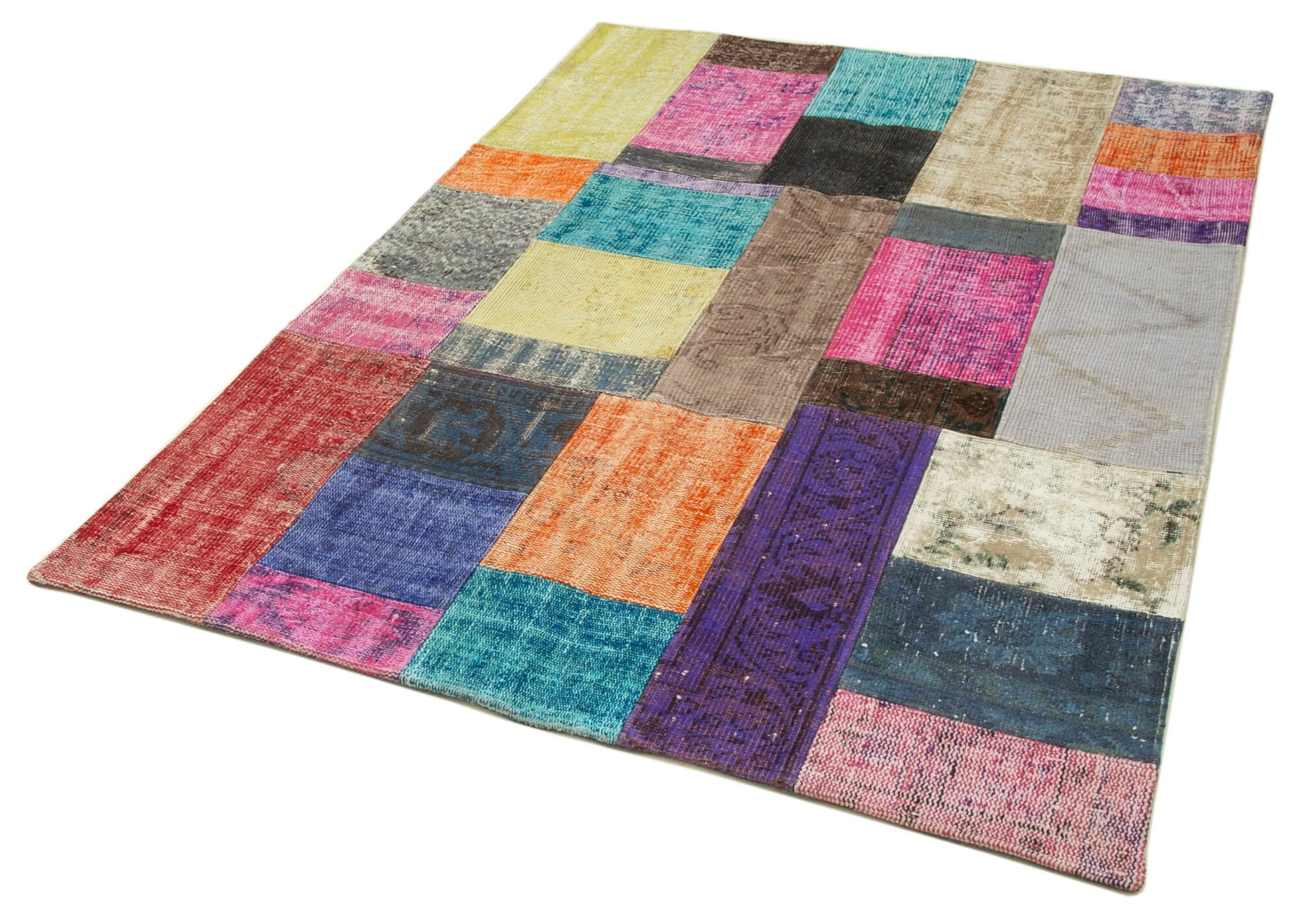 Kırk Yama Mavi Patchwork Pamuk Yün El Dokuma Halısı 143x201 Agacan