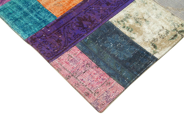 Kırk Yama Mavi Patchwork Pamuk Yün El Dokuma Halısı 143x201 Agacan