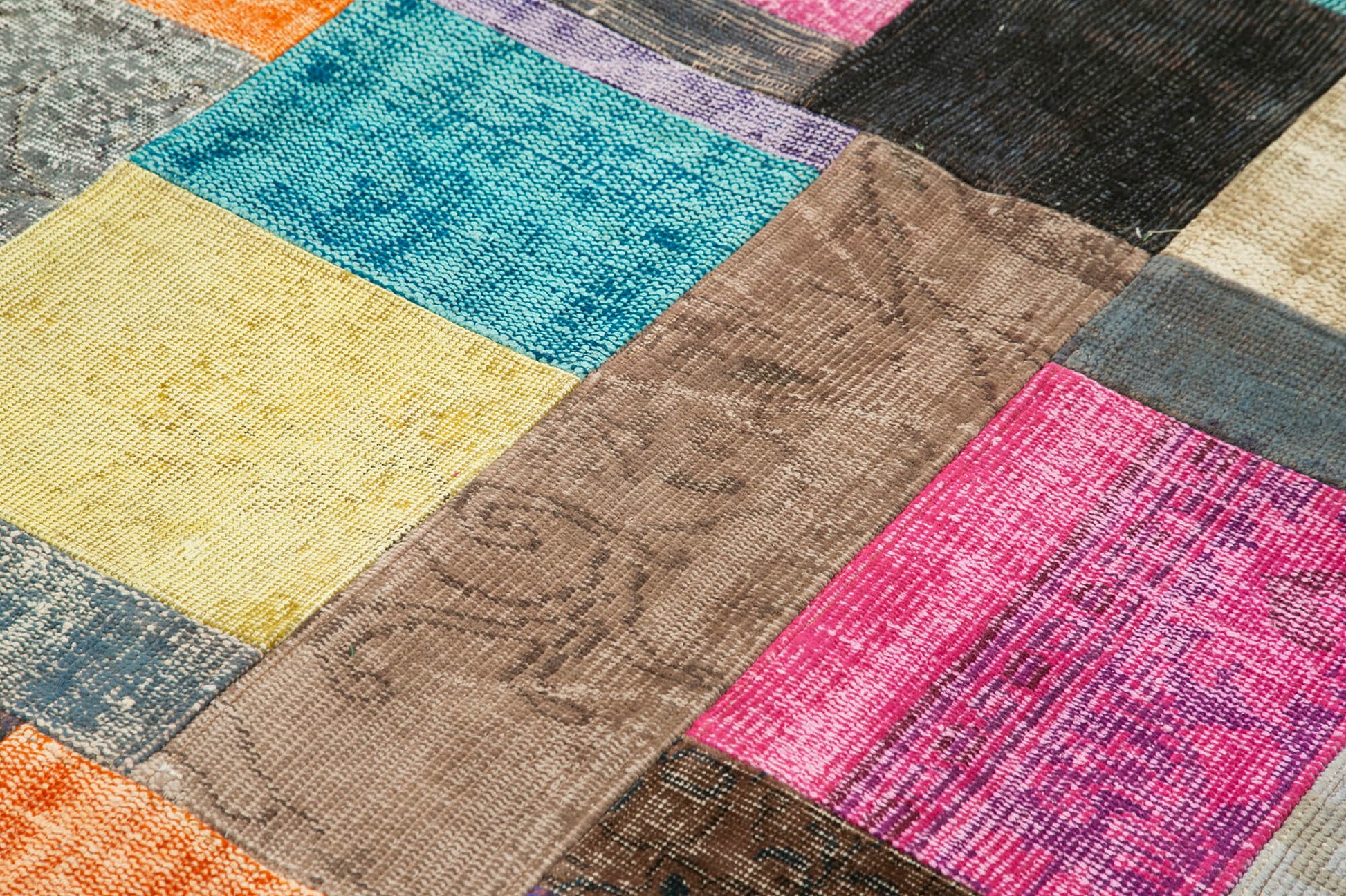 Kırk Yama Mavi Patchwork Pamuk Yün El Dokuma Halısı 143x201 Agacan