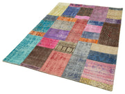 Kırk Yama Mavi Patchwork Pamuk Yün El Dokuma Halısı 143x202 Agacan