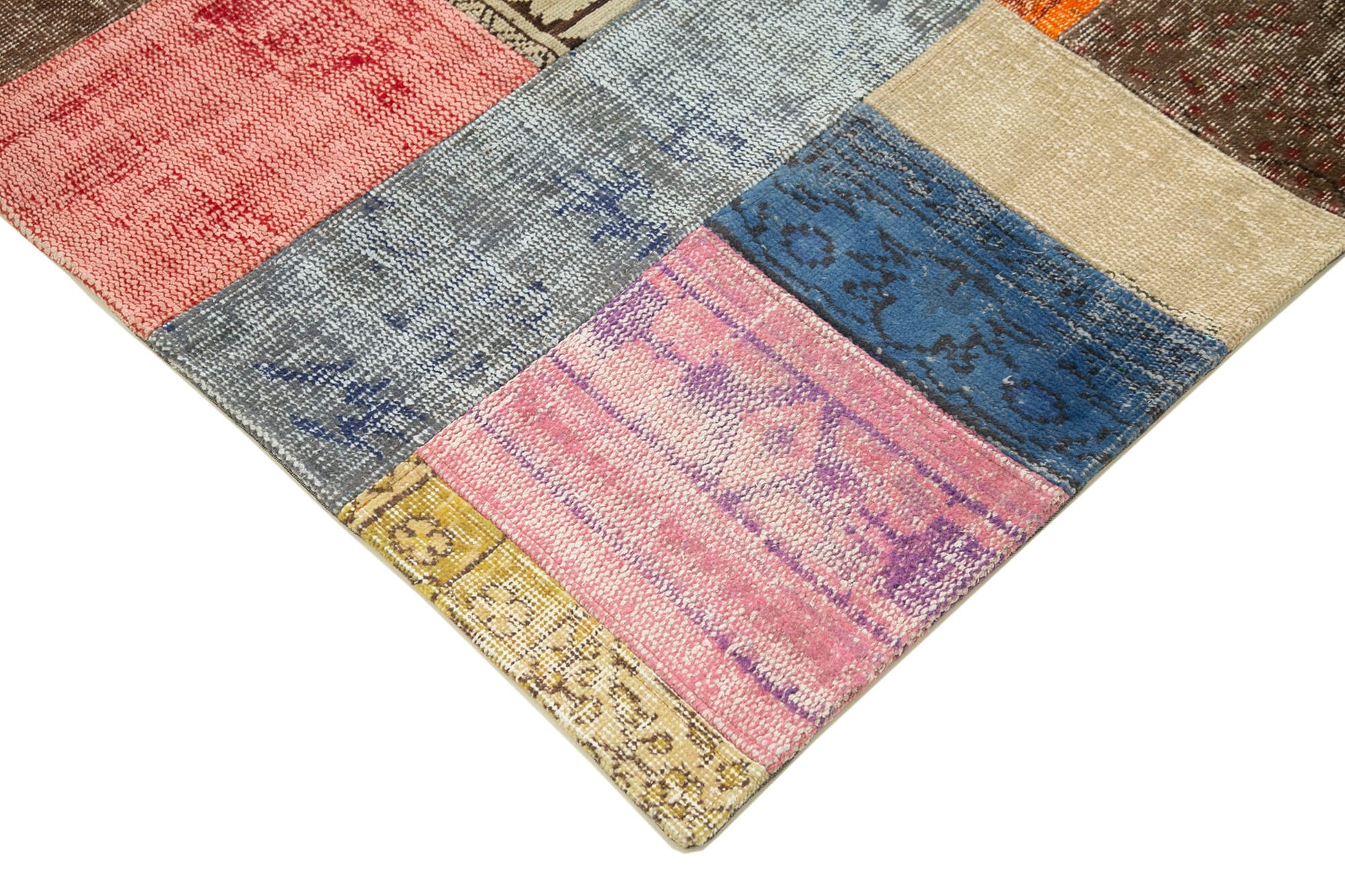 Kırk Yama Mavi Patchwork Pamuk Yün El Dokuma Halısı 143x202 Agacan