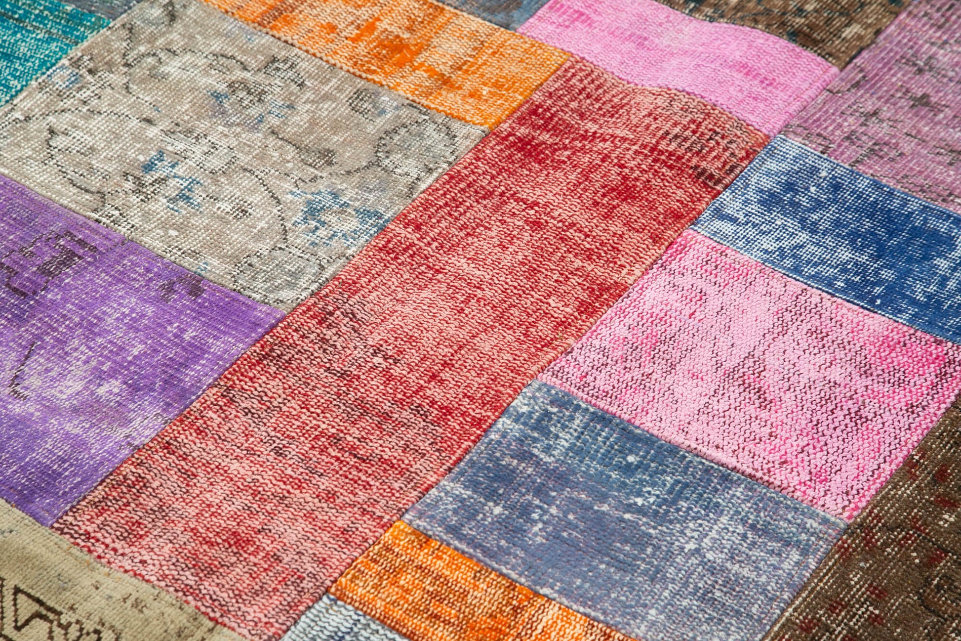 Kırk Yama Mavi Patchwork Pamuk Yün El Dokuma Halısı 143x202 Agacan