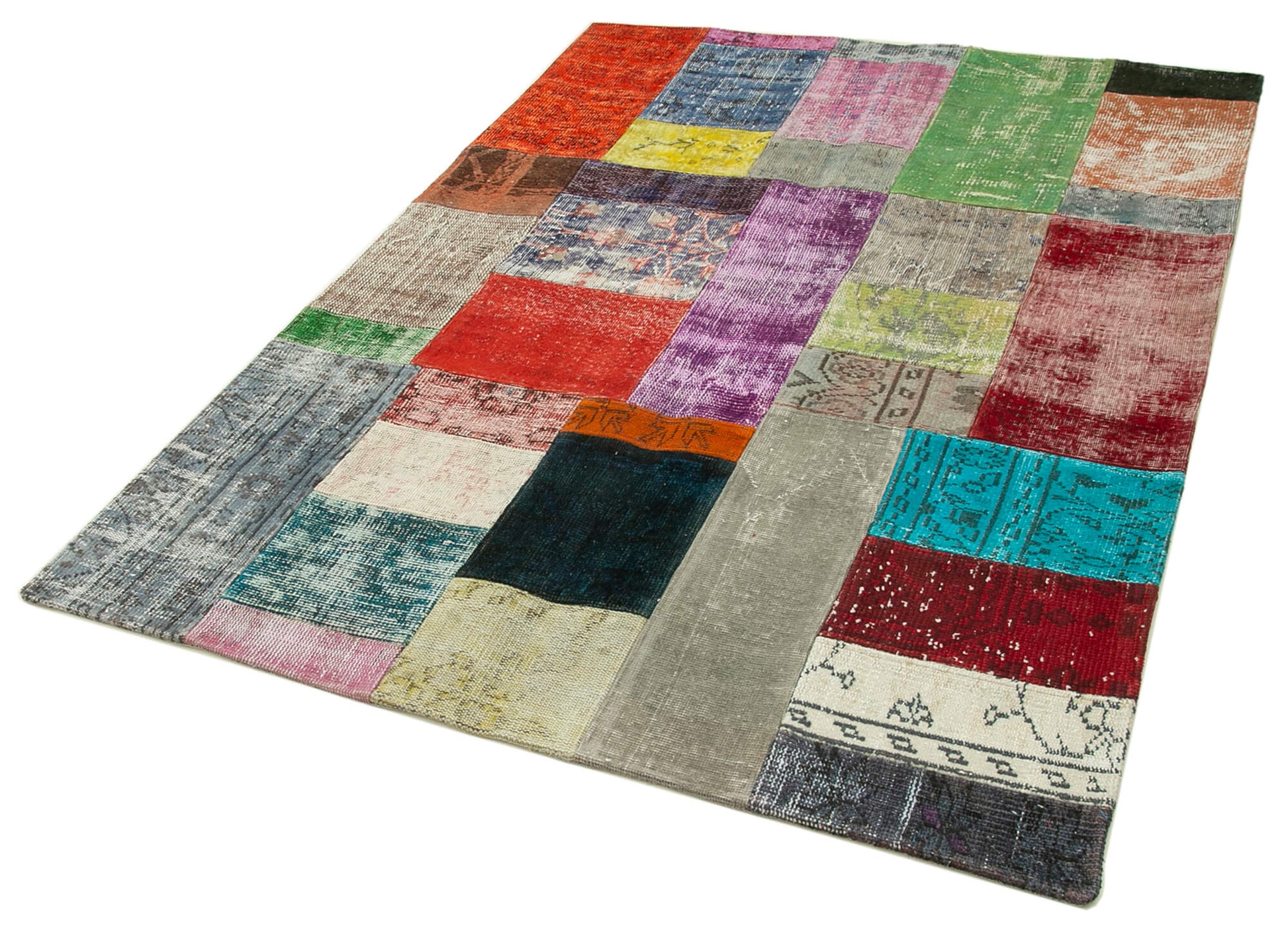 Kırk Yama Mavi Patchwork Pamuk Yün El Dokuma Halısı 143x202 Agacan