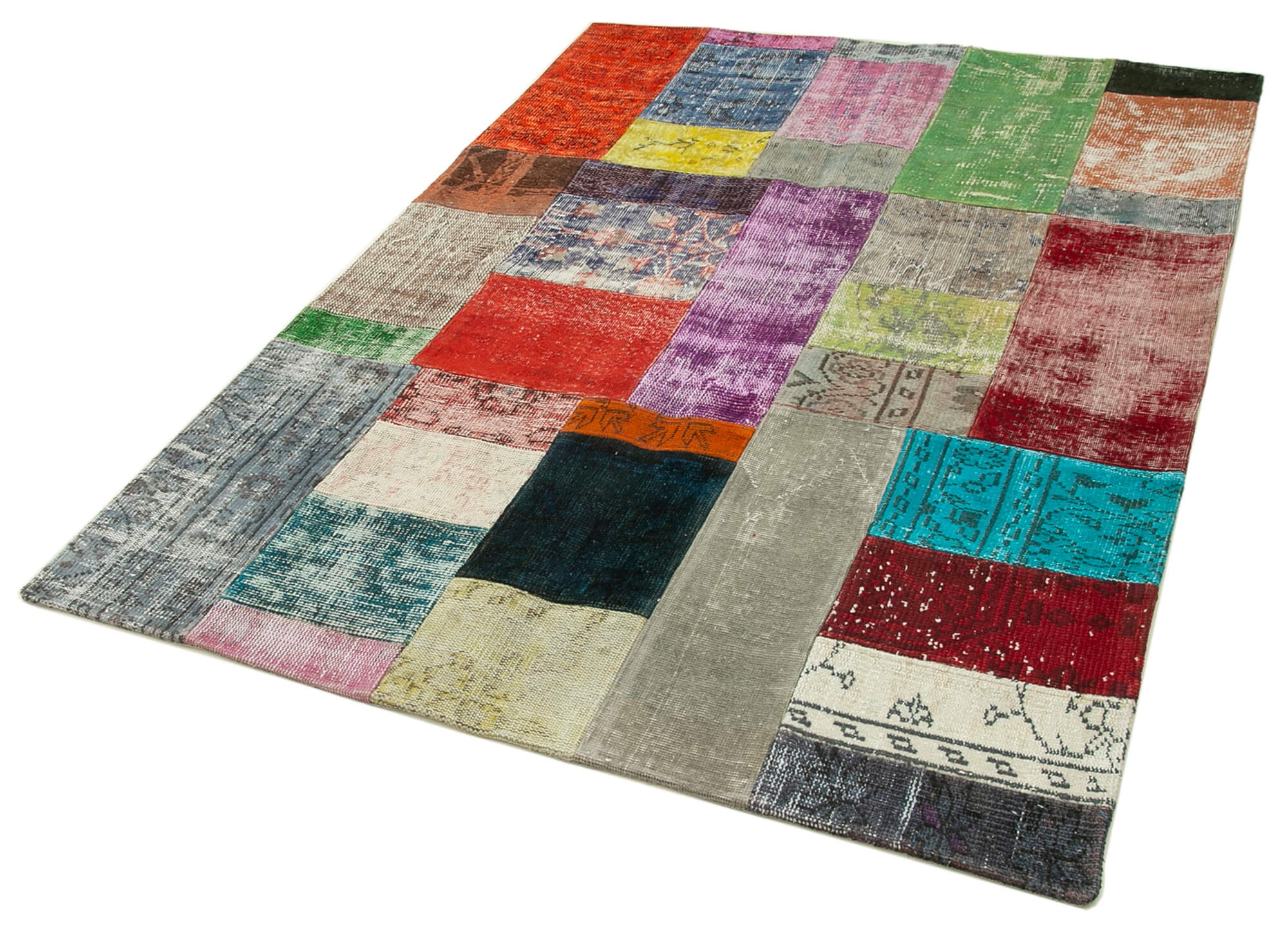 Kırk Yama Mavi Patchwork Pamuk Yün El Dokuma Halısı 143x202 Agacan