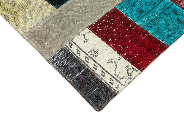 Kırk Yama Mavi Patchwork Pamuk Yün El Dokuma Halısı 143x202 Agacan