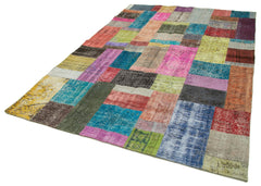 Kırk Yama Mavi Patchwork Pamuk Yün El Dokuma Halısı 204x300 Agacan