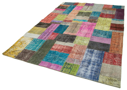 Kırk Yama Mavi Patchwork Pamuk Yün El Dokuma Halısı 204x300 Agacan