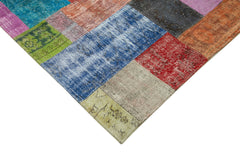 Kırk Yama Mavi Patchwork Pamuk Yün El Dokuma Halısı 204x300 Agacan