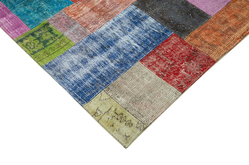 Kırk Yama Mavi Patchwork Pamuk Yün El Dokuma Halısı 204x300 Agacan
