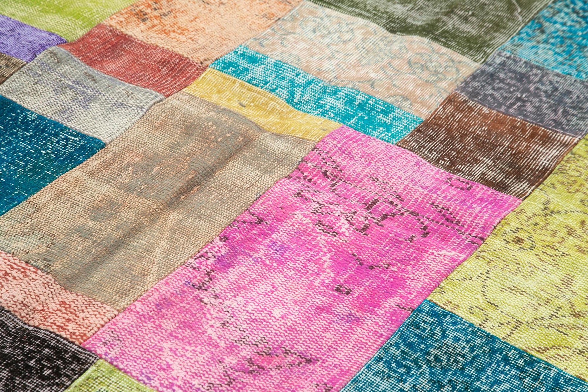 Kırk Yama Mavi Patchwork Pamuk Yün El Dokuma Halısı 204x300 Agacan