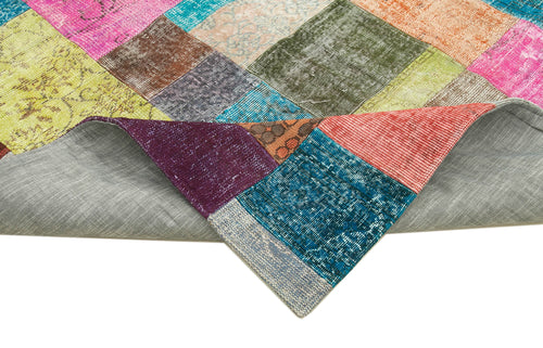 Kırk Yama Mavi Patchwork Pamuk Yün El Dokuma Halısı 204x300 Agacan