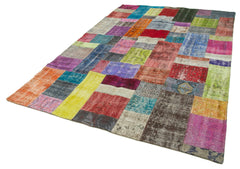 Kırk Yama Mavi Patchwork Pamuk Yün El Dokuma Halısı 203x301 Agacan