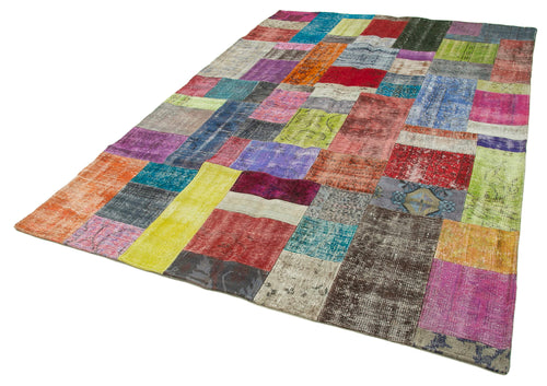 Kırk Yama Mavi Patchwork Pamuk Yün El Dokuma Halısı 203x301 Agacan