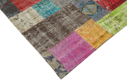 Kırk Yama Mavi Patchwork Pamuk Yün El Dokuma Halısı 203x301 Agacan