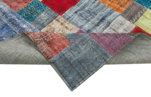 Kırk Yama Mavi Patchwork Pamuk Yün El Dokuma Halısı 203x301 Agacan