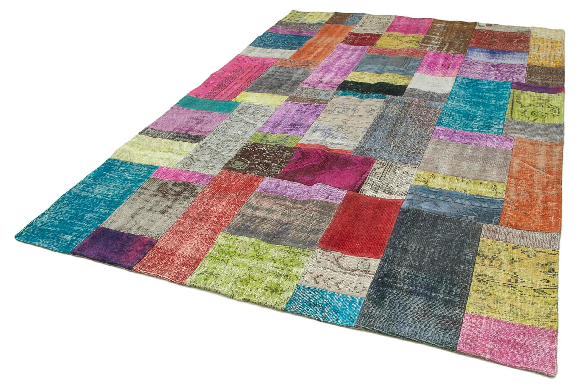 Kırk Yama Mavi Patchwork Pamuk Yün El Dokuma Halısı 203x301 Agacan