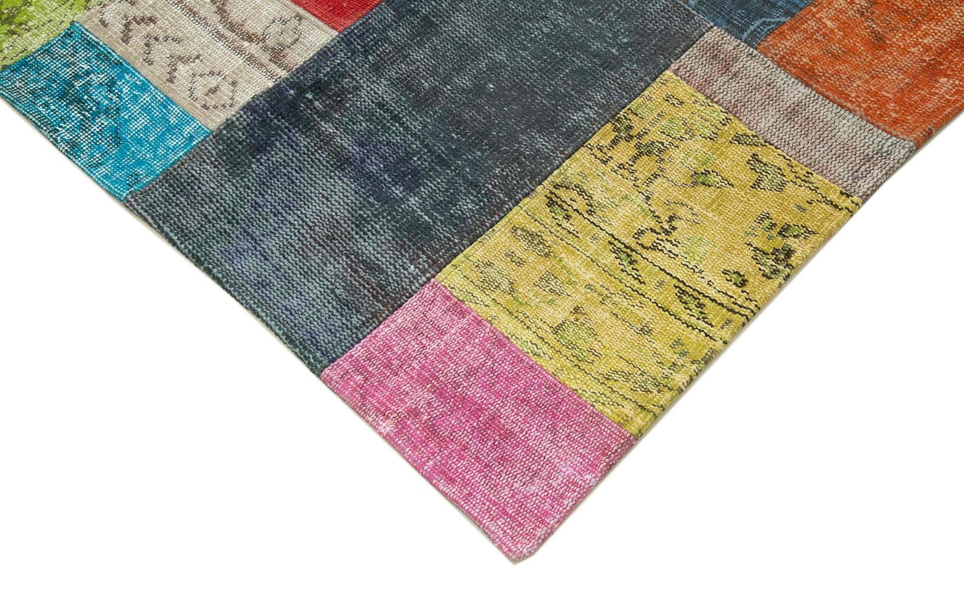 Kırk Yama Mavi Patchwork Pamuk Yün El Dokuma Halısı 203x301 Agacan