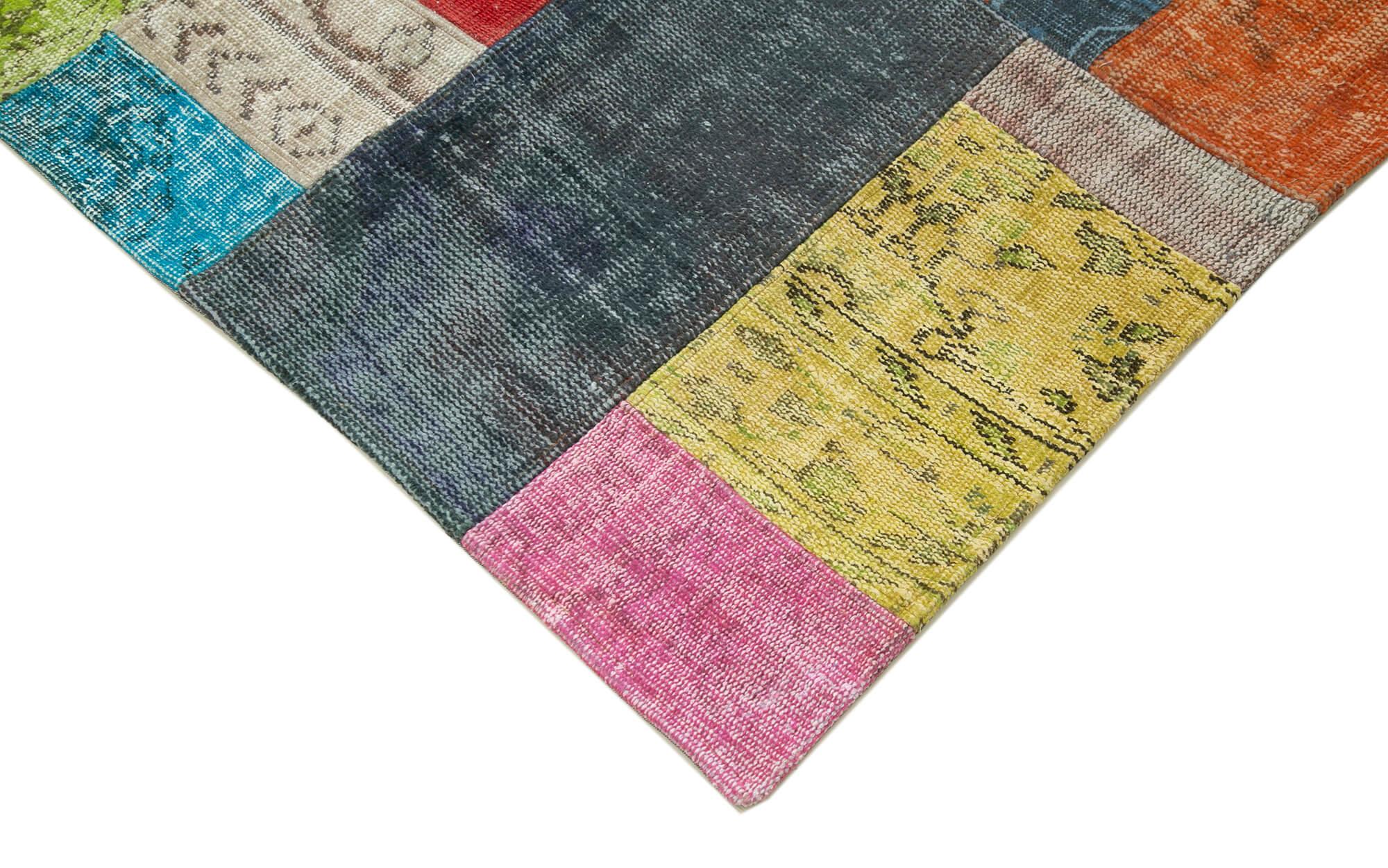 Kırk Yama Mavi Patchwork Pamuk Yün El Dokuma Halısı 203x301 Agacan