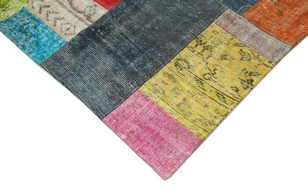 Kırk Yama Mavi Patchwork Pamuk Yün El Dokuma Halısı 203x301 Agacan