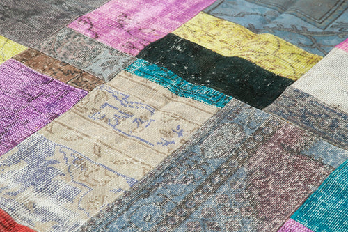 Kırk Yama Mavi Patchwork Pamuk Yün El Dokuma Halısı 203x301 Agacan