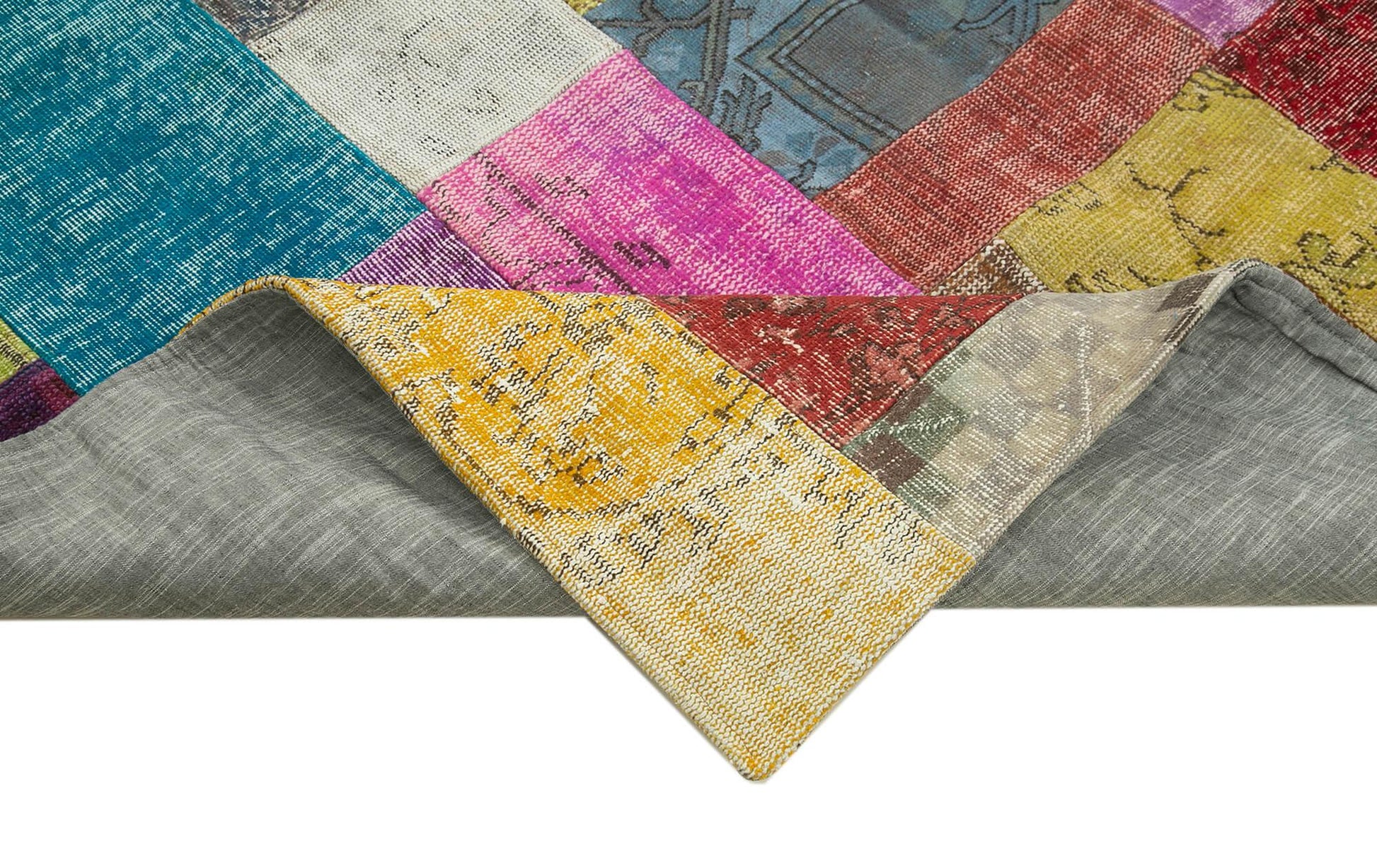 Kırk Yama Mavi Patchwork Pamuk Yün El Dokuma Halısı 203x301 Agacan
