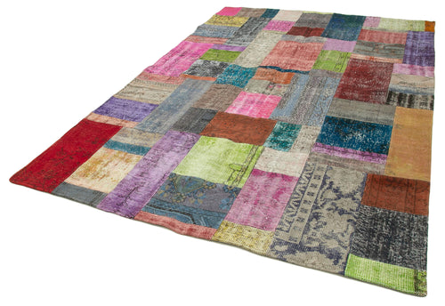 Kırk Yama Mavi Patchwork Pamuk Yün El Dokuma Halısı 202x301 Agacan
