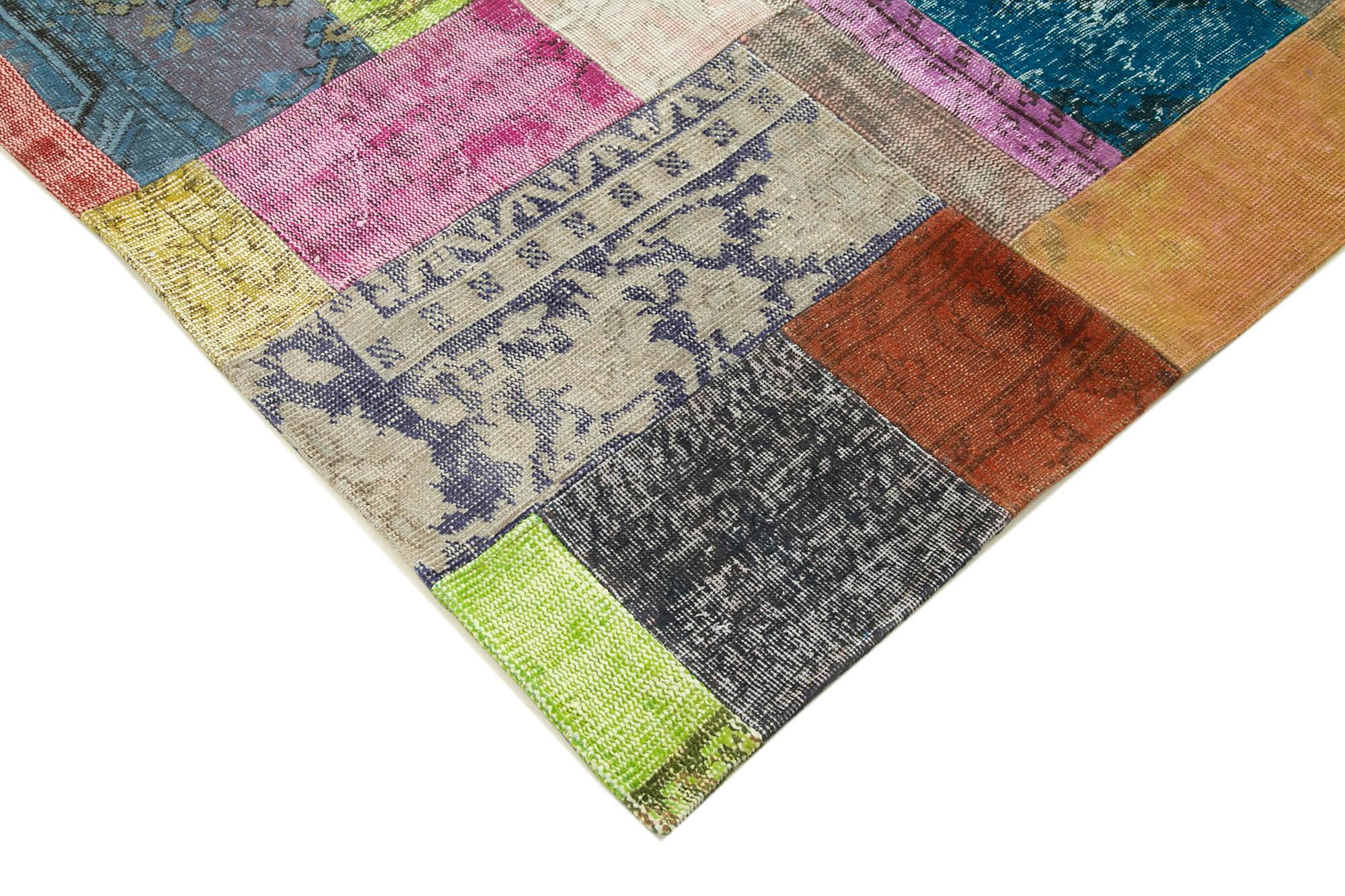 Kırk Yama Mavi Patchwork Pamuk Yün El Dokuma Halısı 202x301 Agacan