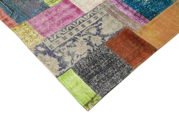 Kırk Yama Mavi Patchwork Pamuk Yün El Dokuma Halısı 202x301 Agacan