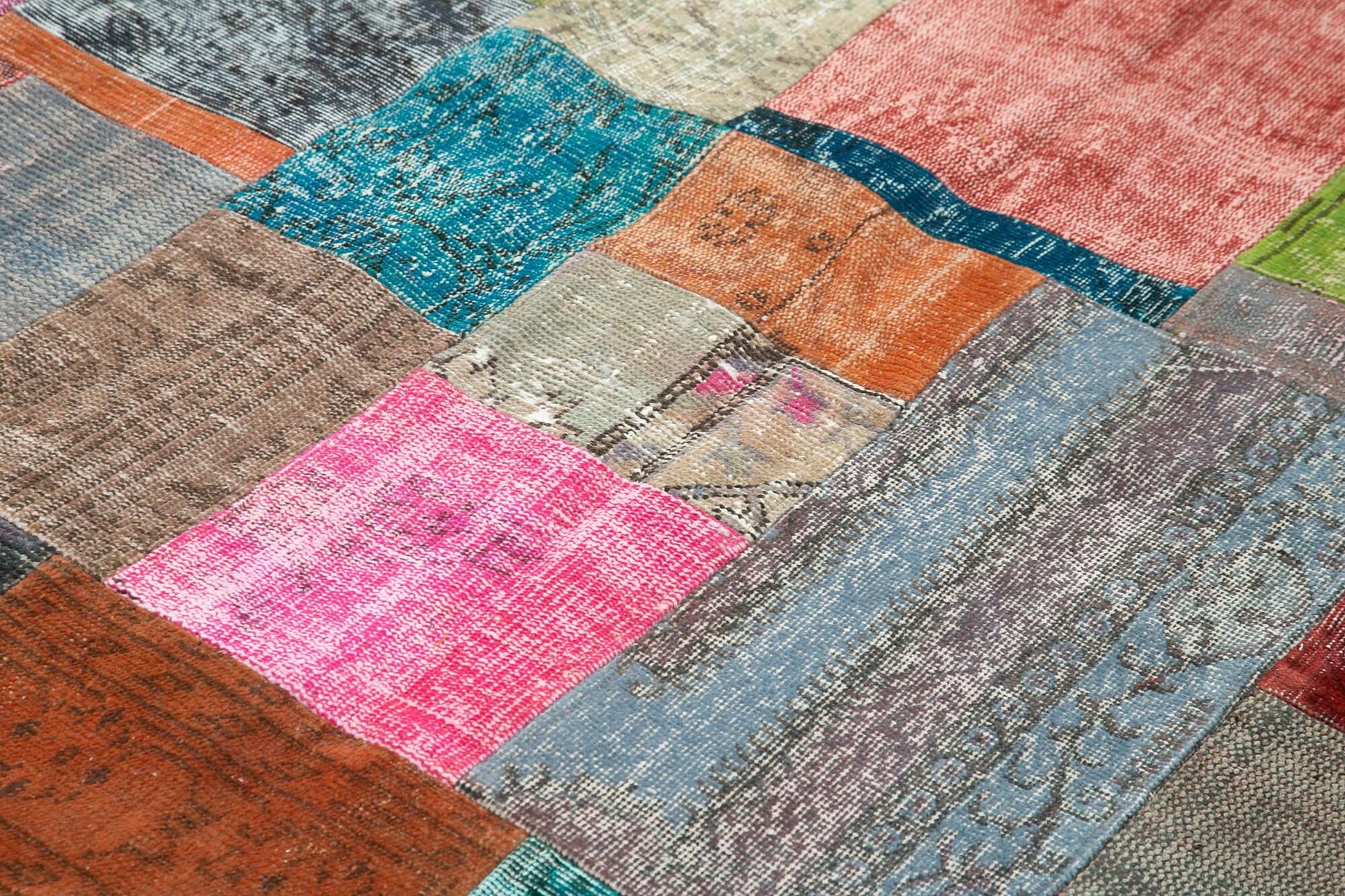 Kırk Yama Mavi Patchwork Pamuk Yün El Dokuma Halısı 202x301 Agacan